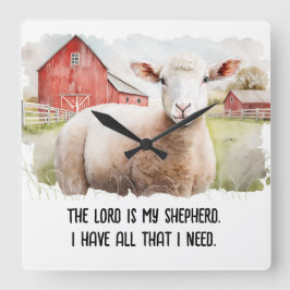 宗教引用文付水彩羊 スクエア壁時計