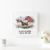 宗教引用文付水彩羊 スクエア壁時計 (ホーム)