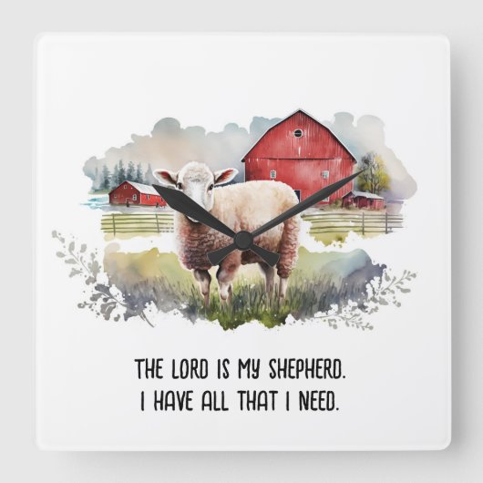 宗教引用文付水彩羊 スクエア壁時計 (正面)
