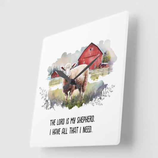 宗教引用文付水彩羊 スクエア壁時計 (傾斜)