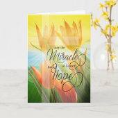 宗教復活祭のチューリップとクロスが希望をもたらす カード (黄色い花)