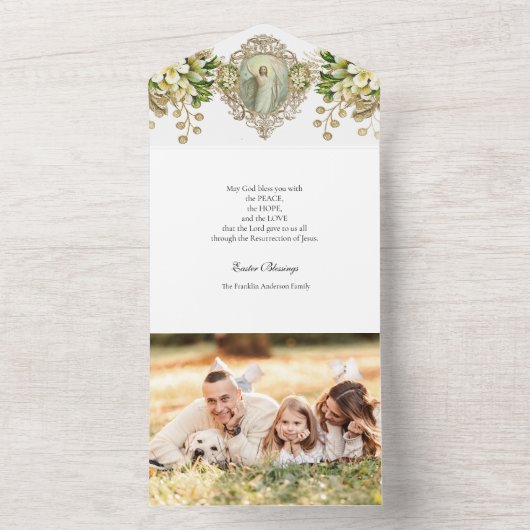 宗教復活祭の写真の復活祈りの言葉 オールインワン招待状 (内側)