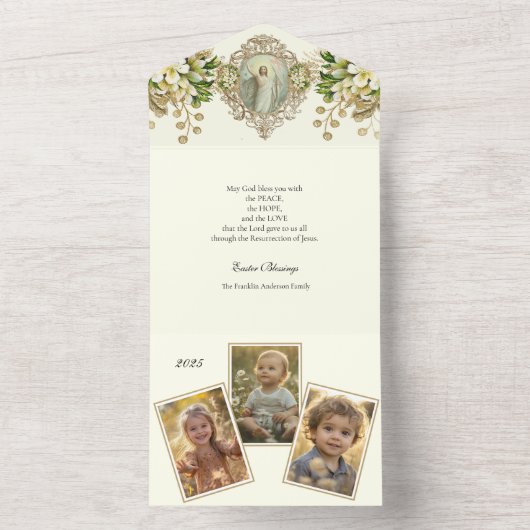 宗教復活祭の写真の復活祈りの言葉 オールインワン招待状 (内側)