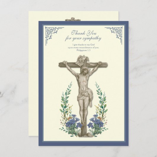 宗教悔やみや弔慰哀悼イエス・オンクロス サンキューカード (正面/裏面)