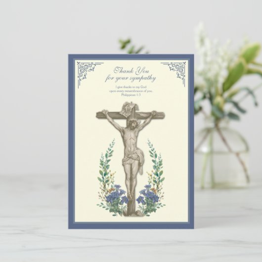 宗教悔やみや弔慰哀悼イエス・オンクロス サンキューカード (スタンド正面)