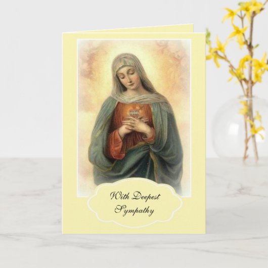 宗教悔やみや弔慰悲しい母メアリーカトリック カード (黄色い花)
