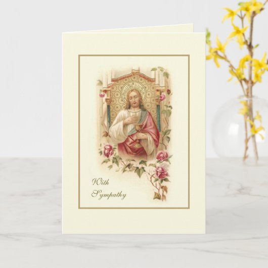 宗教悔やみや弔慰聖ハート聖なる書物、 経典祈りの言葉 カード (黄色い花)