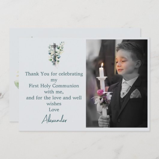 宗教感謝フォトボーイボタニカルクロス 招待状 (正面/裏面)