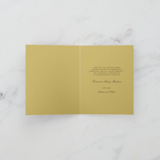 宗教数珠の十字のモノグラムの原稿がある写真 サンキューカード (内部)