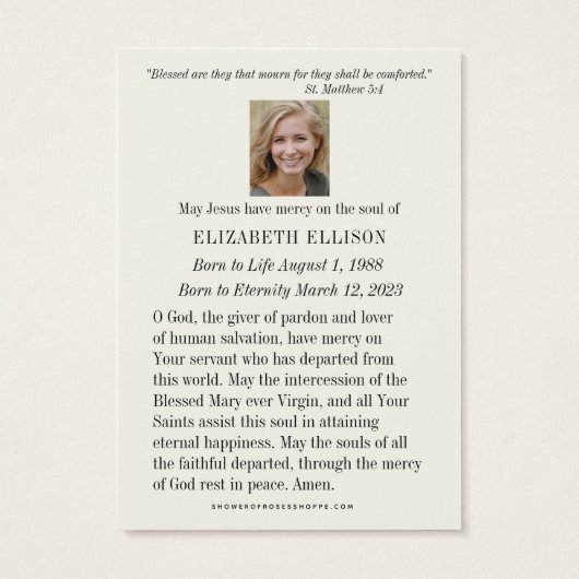 宗教数珠バラ葬祭記念祈りの言葉 (裏面)