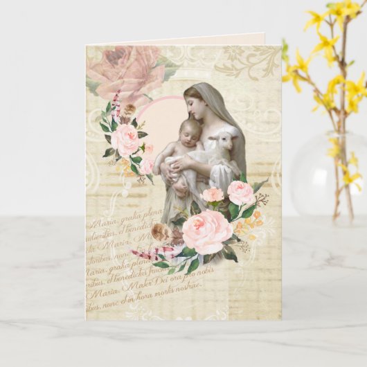 宗教母の日ヴァージンメアリーラムイエス カード (黄色い花)