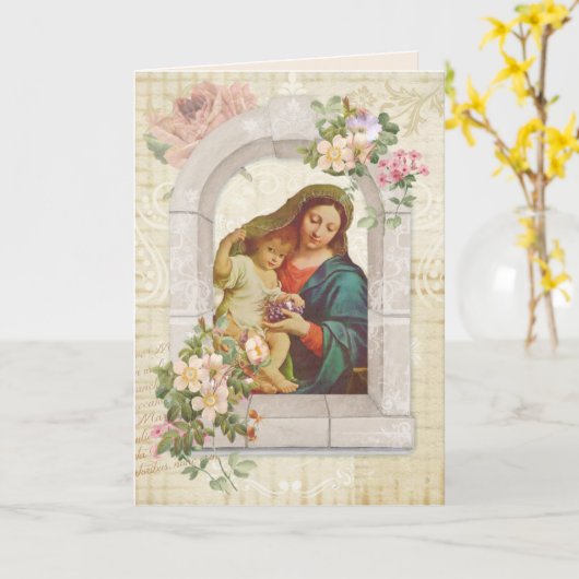 宗教母の日ヴァージンメリーイエズスブドウ カード (黄色い花)