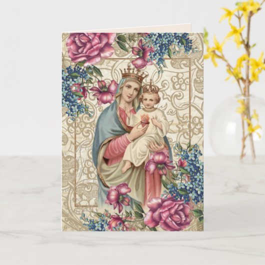 宗教母の日賛美ヴァージンマリーイエス カード (黄色い花)