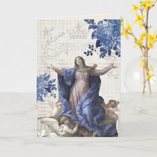 宗教母の日賛美ヴァージンマリーエンジェル カード (黄色い花)