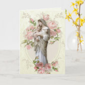 宗教母の日賛美ヴァージンマリーヴィンテージ カード (黄色い花)