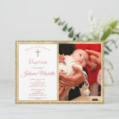 宗教洗礼《キリスト教》洗礼式や命名式金ゴールドピンクベビーガール 招待状 (スタンド正面)