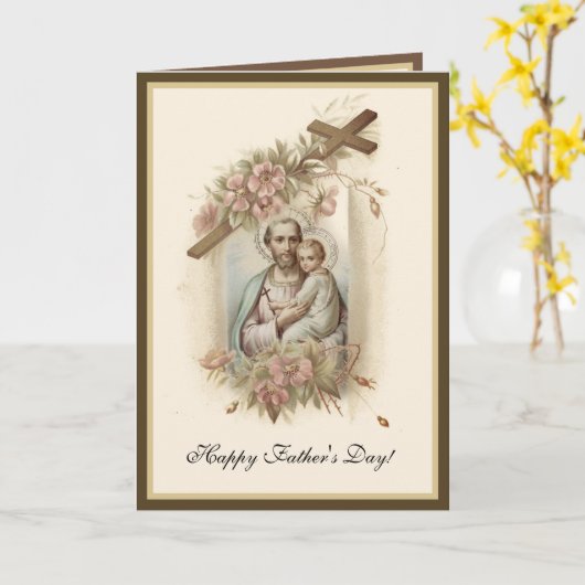 宗教父の日ヴィンテージ聖ヨセフ祈りの言葉 カード (黄色い花)