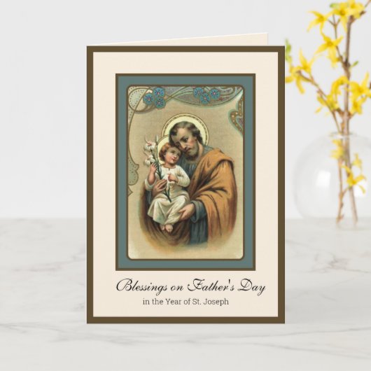 宗教父の日ヴィンテージ聖ヨセフ祈りの言葉 カード (黄色い花)