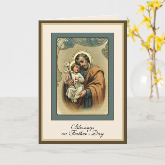 宗教父の日ヴィンテージ聖ヨセフ祈りの言葉 カード (黄色い花)