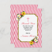 宗教珊瑚のストライプの花柄カードありがとう サンキューカード (正面/裏面)