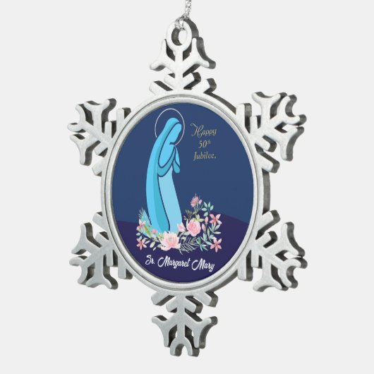 宗教生活から50周年を迎えるピンク色の花 スノーフレークピューターオーナメント (右)