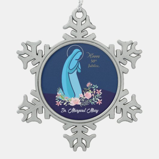 宗教生活から50周年を迎えるピンク色の花 スノーフレークピューターオーナメント (正面)