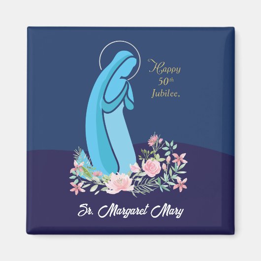 宗教生活から50周年を迎えるピンク色の花 マグネット (正面)