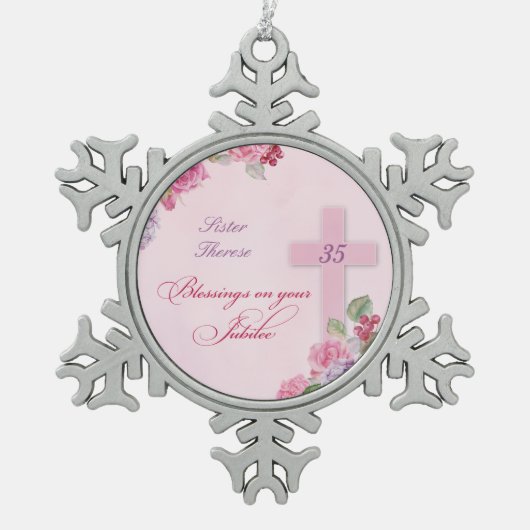 宗教生活カトリック修道女35周年 スノーフレークピューターオーナメント (正面)