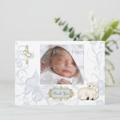 宗教用ラム、十字、青いフローラ写真カード サンキューカード (スタンド正面)