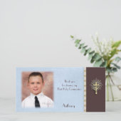 宗教用青茶色のフォトカード サンキューカード (スタンド正面)