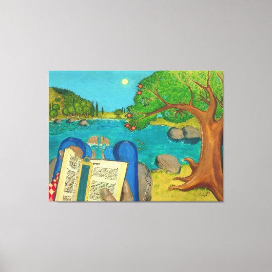 宗教画 – ヘブライ語の聖書の詩篇1篇 キャンバスプリント (正面)