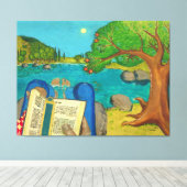 宗教画 – ヘブライ語の聖書の詩篇1篇 キャンバスプリント (インサイチュ (ウッドフロア))