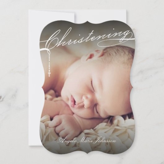 宗教白い原稿がある《キリスト教》洗礼式や命名式の十字の写真 招待状 (正面)