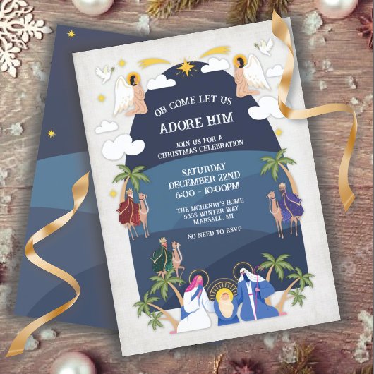 宗教的なアーチクリスマス出生シーンパーティー 招待状