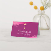 宗教的なイベント金ゴールド箔クロスダークピンク梅 プレイスカード (裏面)