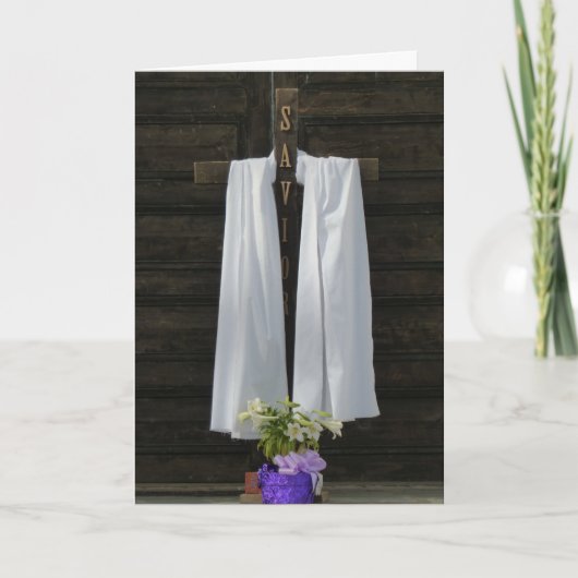 宗教的なイースターグリーティングカード、木製クロス シーズンカード (正面)