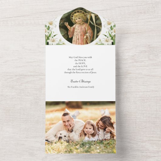 宗教的なイースターフォトホワイトリリー祈りの言葉 オールインワン招待状 (内側)