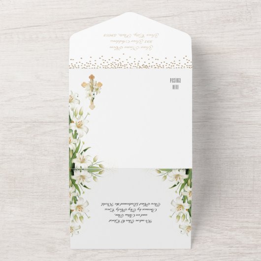 宗教的なイースターフォトホワイトリリー祈りの言葉 オールインワン招待状 (外側)