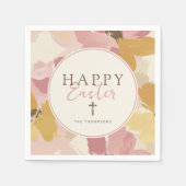 宗教的なイースターブランチモダンピンクフローラ スタンダードカクテルナプキン (正面)