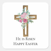 宗教的なイースター彼は木製クロスフローラ上昇 スクエアシール (正面)