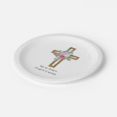 宗教的なイースター彼は木製クロスフローラ上昇 ペーパープレート (アングル)