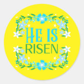 宗教的なイースター彼は青と黄色のフローラ上昇 ラウンドシール (正面)