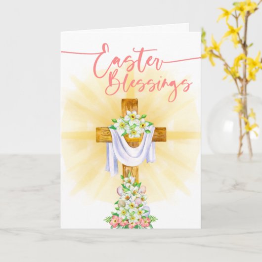 宗教的なイースター恵みフローラクロス カード (黄色い花)