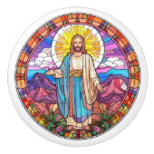 宗教的なエレガントステンドグラスフェイクイエス セラミックノブ (正面)