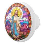 宗教的なエレガントステンドグラスフェイクイエス セラミックノブ (右)