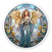 宗教的なエレガントステンドグラスフェイクエンジェル セラミックノブ (正面)