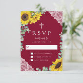 宗教的なエレガントブルゴーニュひまわり結婚式RSVP 出欠カード (スタンド正面)