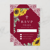 宗教的なエレガントブルゴーニュひまわり結婚式RSVP 出欠カード (正面/裏面)