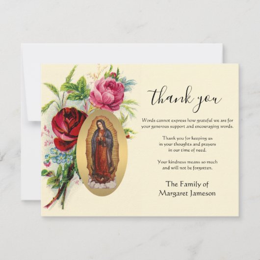 宗教的なカトリックのグアダルーペ哀悼の意 サンキューカード (正面)
