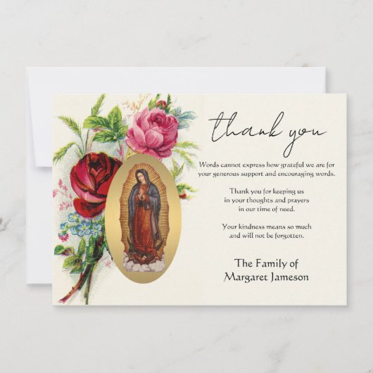 宗教的なカトリックのグアダルーペ哀悼の意 サンキューカード (正面)